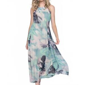 NEW PICADILLY sleeveless pleated maxi dress in jade multi
